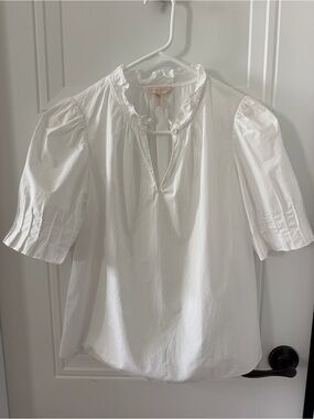 Rebecca Taylor White Ruffle Neck Puff Sleeve Blouse